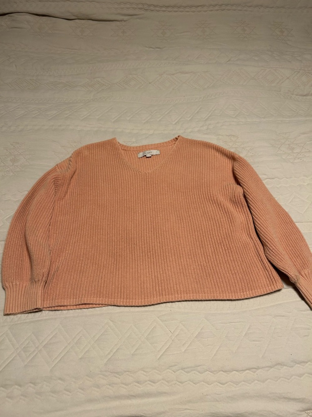 LOFT Peach Ribbed V-Neck Sweater